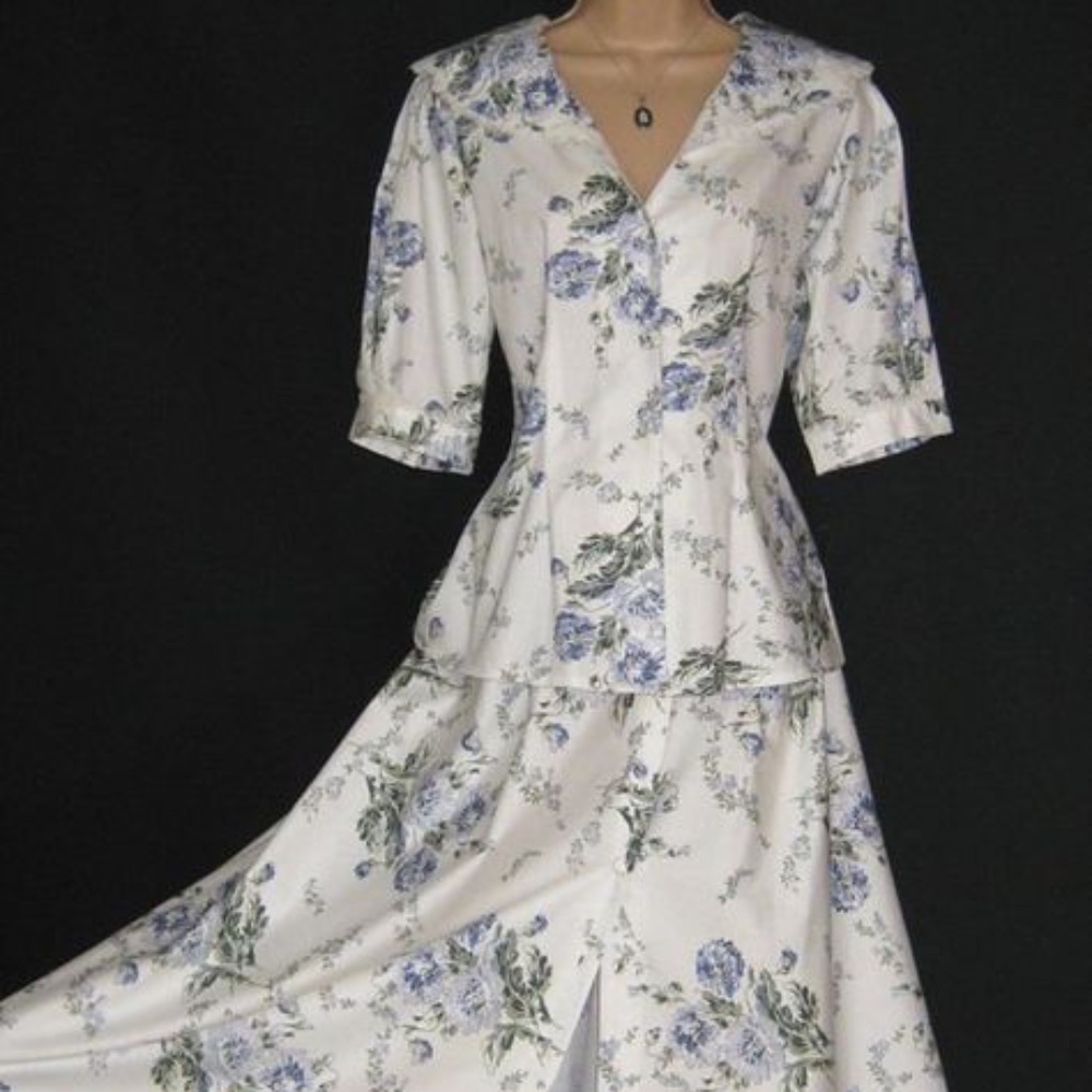 Laura Ashley 1990s blouse skirt set white floral